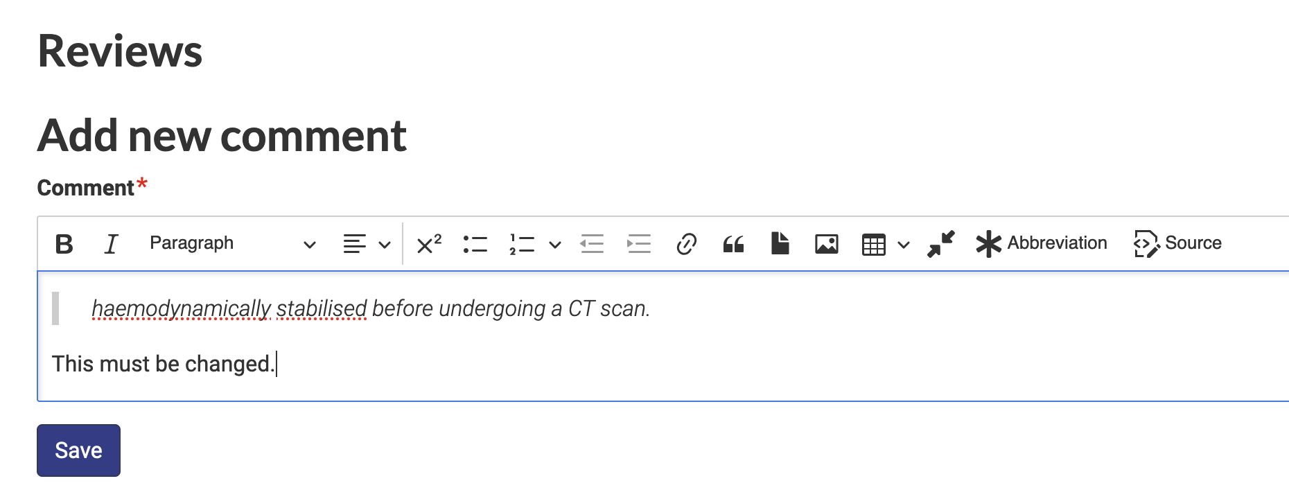 Comment beneath a quote